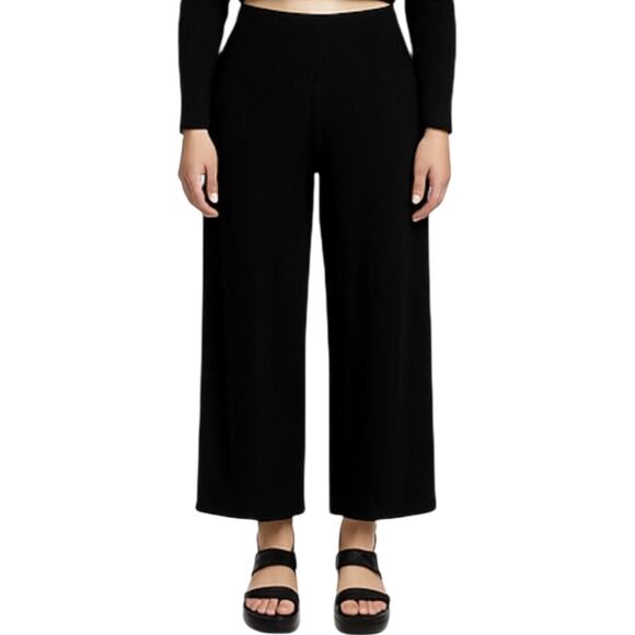 Sarah Pacini Cropped Wide Leg Pants High Waisted Flowy Relaxed Fit Black XLarge